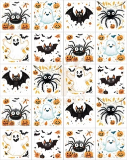 Fondánový list 20 čtverečků 51x51 mm - Halloweenské motivy
