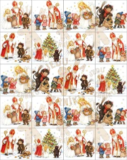 Fondánový list 20 čtverečků 51x51 mm - Pastelkový Mikuláš