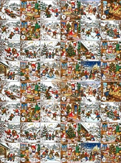 Fondánový list 48 čtverečků 3x3 cm - Dva adventní kalendáře zimní obrázky inspirované stylem Lady